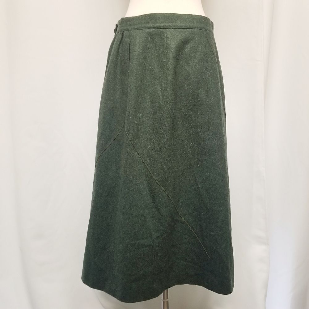 Vintage 70s Dark Forest Green Wool Blend‎ Midi Skirt Acadamia Preppy Medium